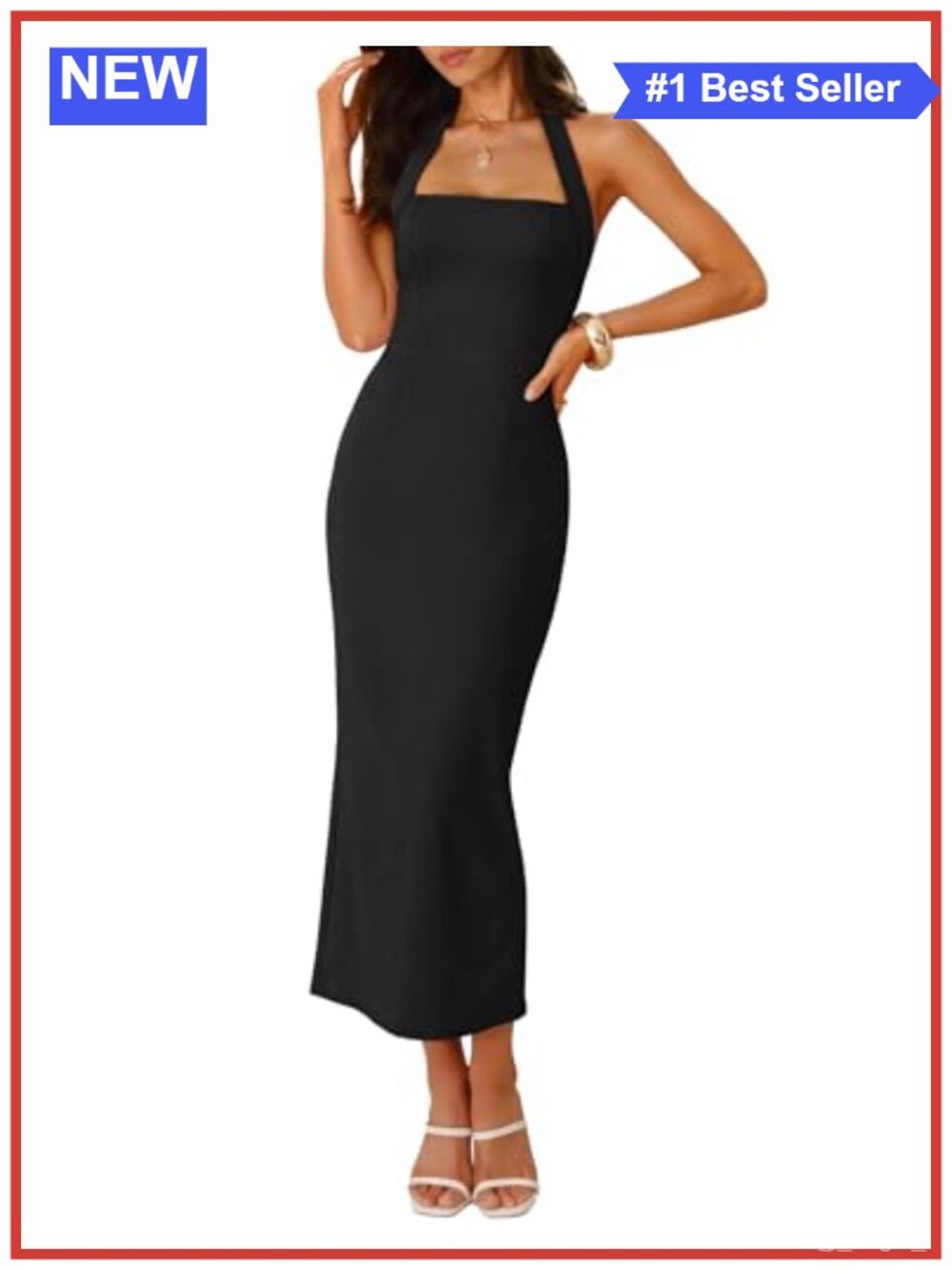 Halter Neck Bodycon Midi Cocktail Dress Sleeveless Backless